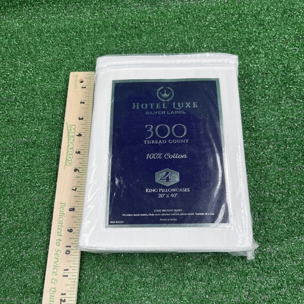 Hotel Luxe Silver Label 300 Thread Ct Cotton White‎ King Pillowcase Set of 4 NWT